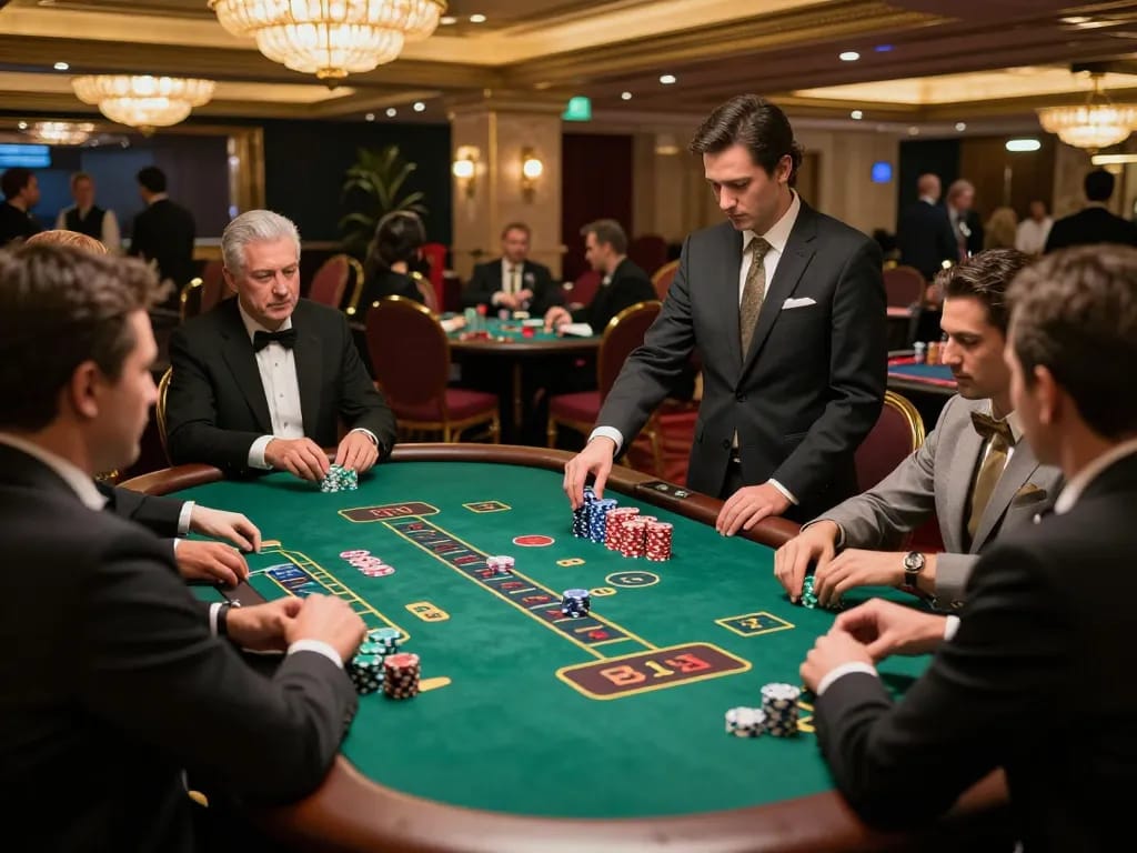 Excited players engaging with the baccarat table at https://net88.market/, showcasing high-stakes gambling activities.