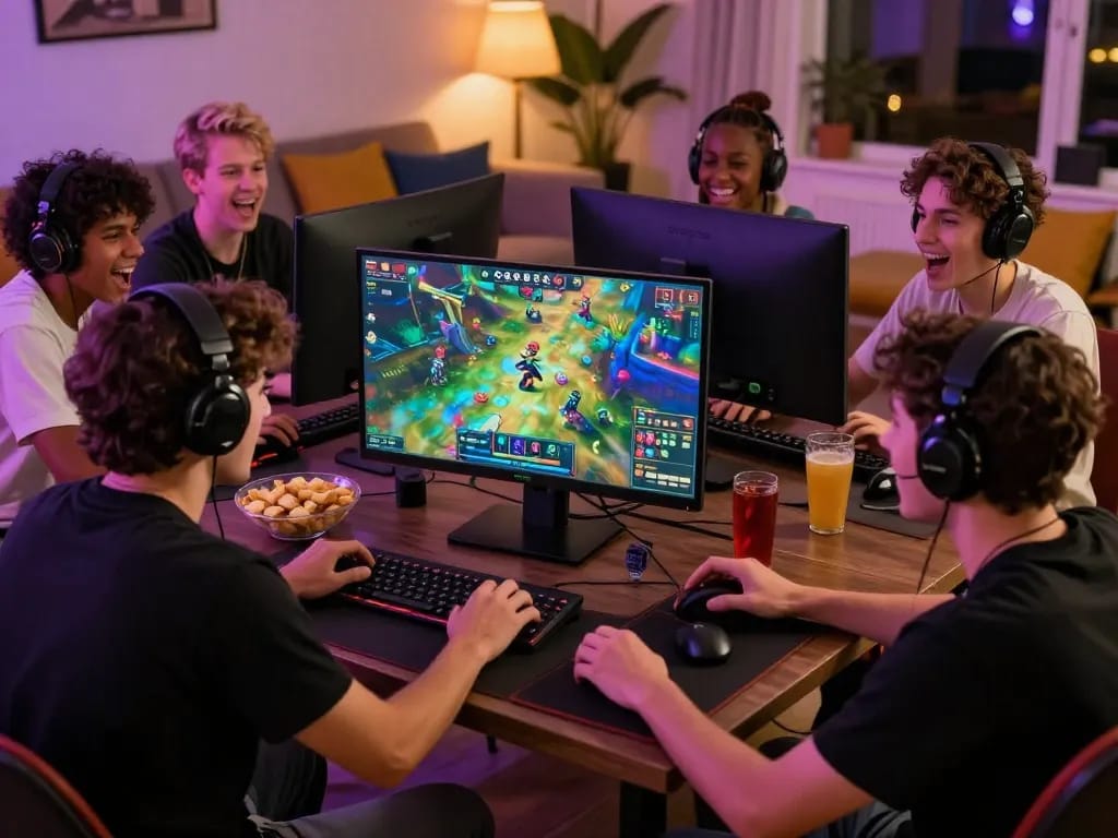 Experience excitement while tải go88 with friends in a cozy gaming setup.