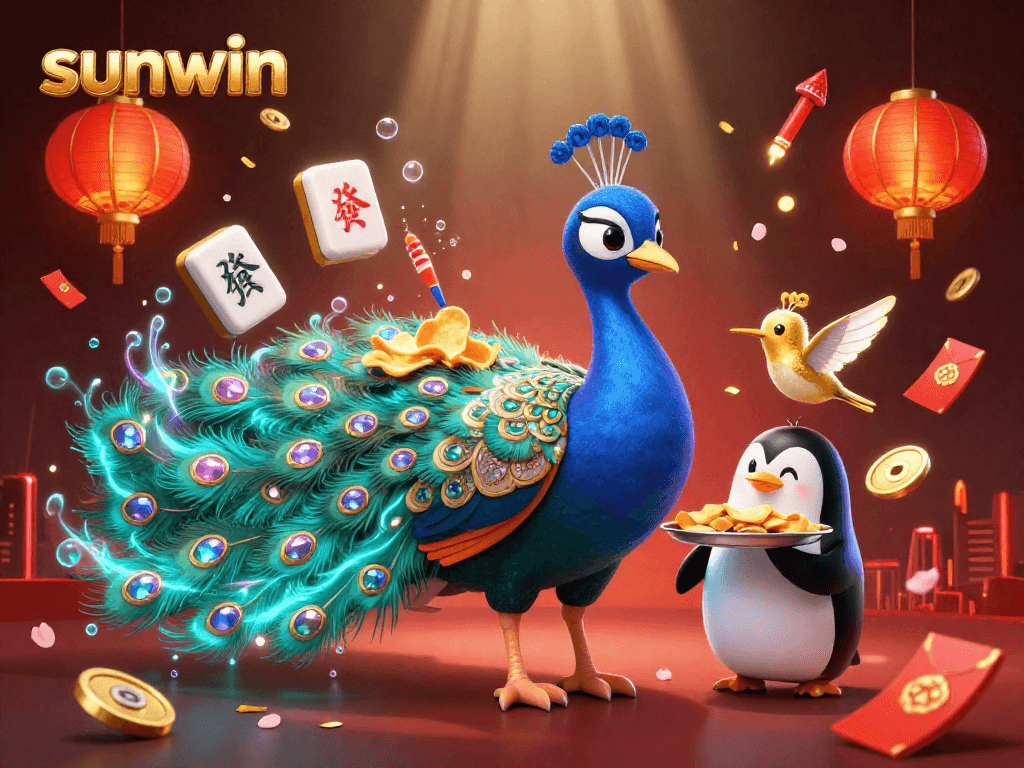 Experience thrilling gameplay at Sunwin with a vibrant digital casino scene full of festive elements.