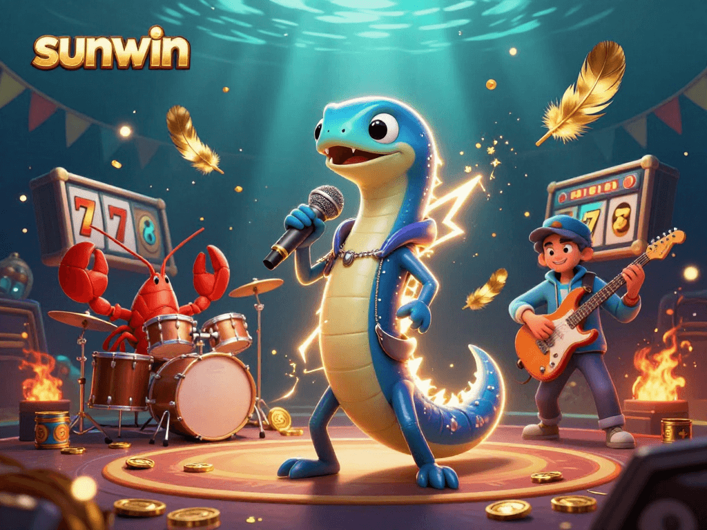 Engage with sunwin's thrilling underwater casino experience featuring electric eel DJ and vibrant gaming elements.