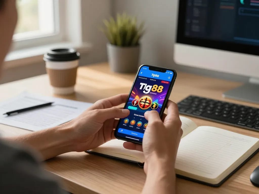 Engaging gameplay on tg88 casino app showcasing a user actively betting from a cozy home office.
