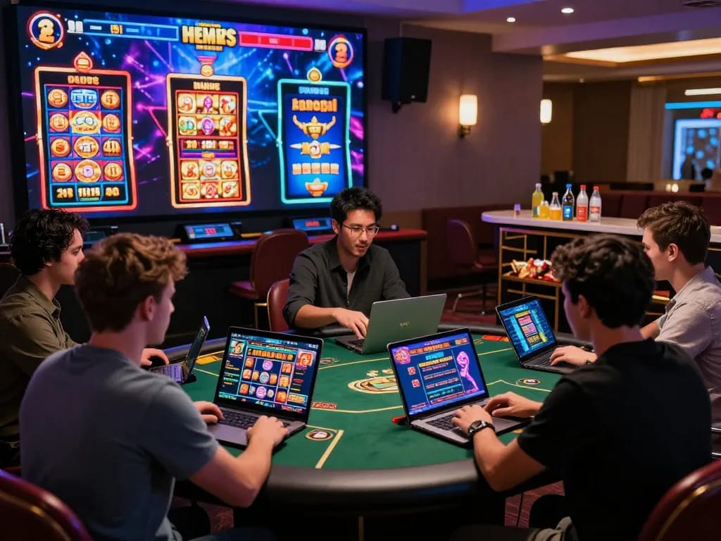 Online gaming excitement at sunwin20 digital casino with players interacting over various games.