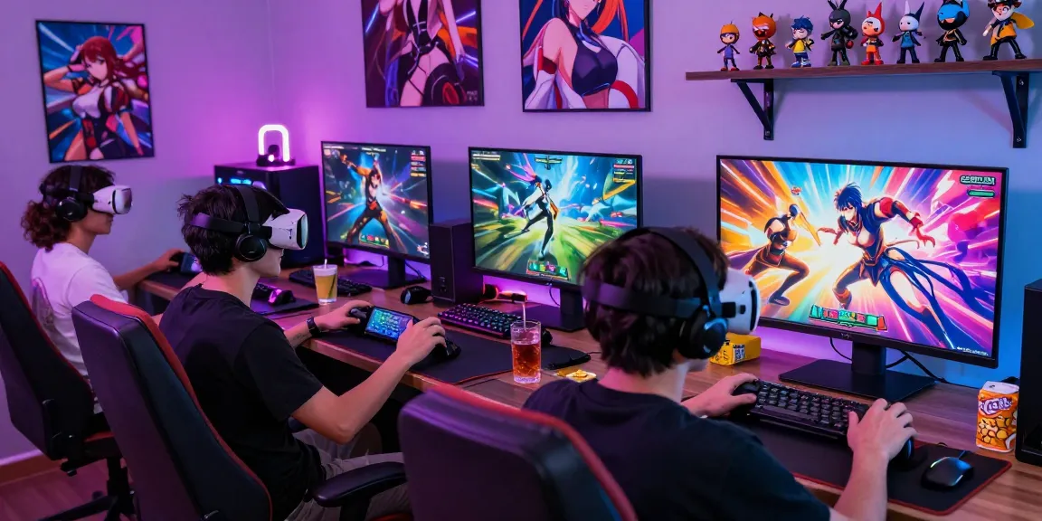 Engaged players enjoying hentai games in a colorful digital gaming scene