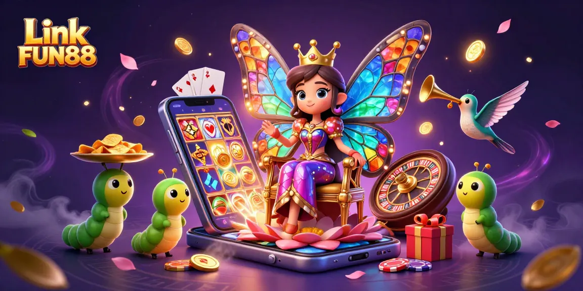 Experience excitement with Link FUN88 in a vibrant 3D casino scene filled with dazzling game elements.