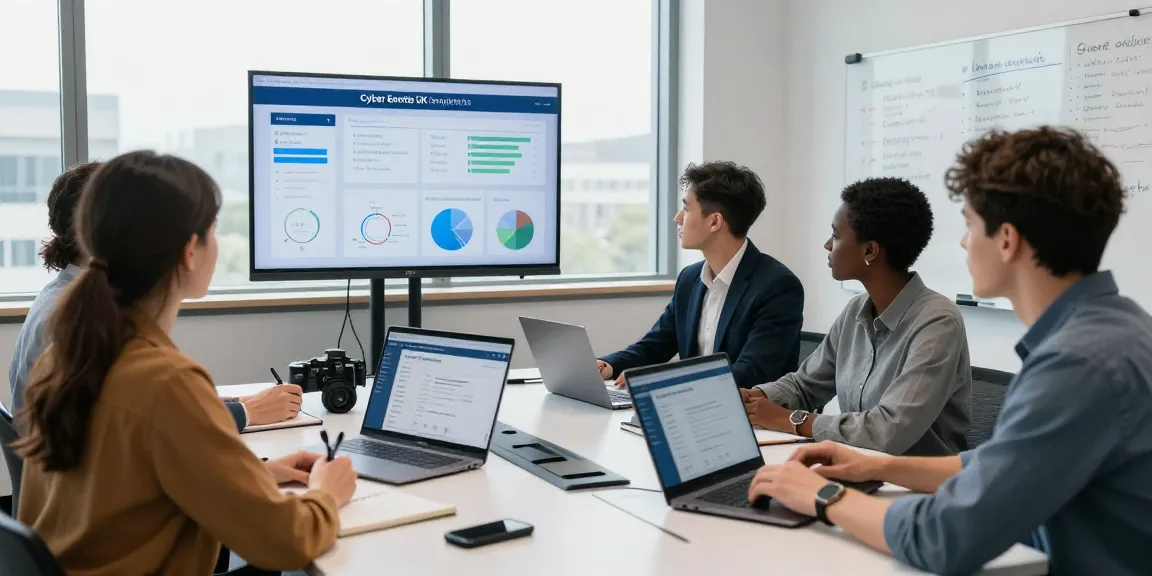 Cyber Essentials UK team collaborating on certification metrics in a modern office.