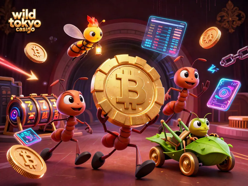 Engage with thrilling gameplay at wild tokyo casino featuring daring ants heist and golden poker chips.