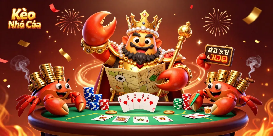 Experience Kèo Nhà Cái with a golden crab emperor amidst a lively poker scene full of action.