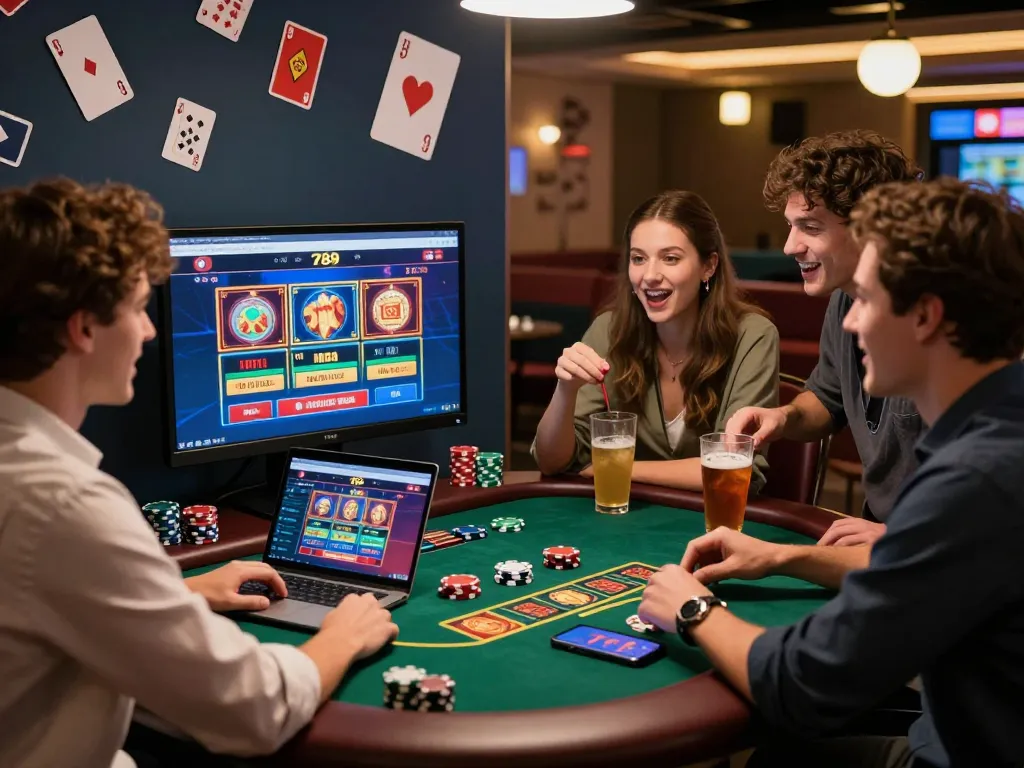 Group enjoying online gaming together, exploring 789 P casino features.
