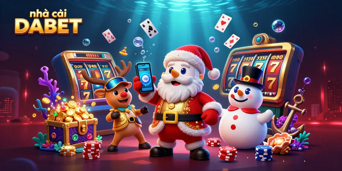 Spin the jackpot slots at nhà cái DABET with Santa, reindeer, and a snowman casino scene.