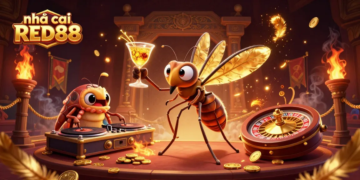 Experience the vibrant thrill of nhà cái RED88 with a dynamic casino-themed illustration featuring unique characters.