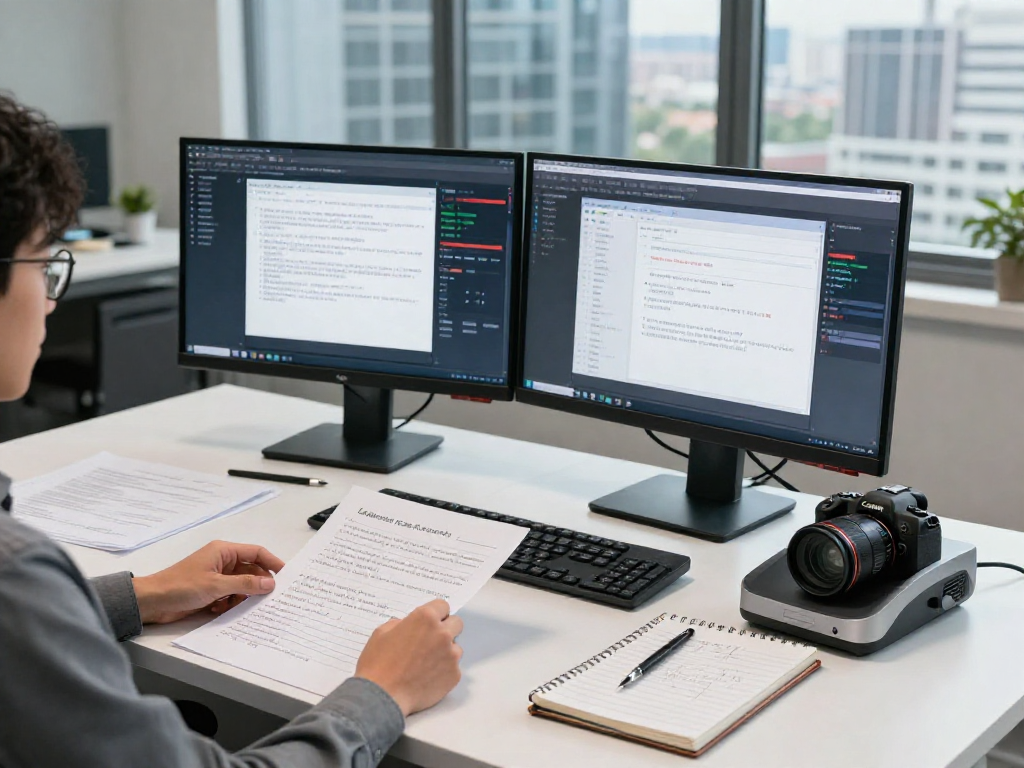 Document fraud detection analysis in a modern office, showcasing advanced AI software and analysis tools.