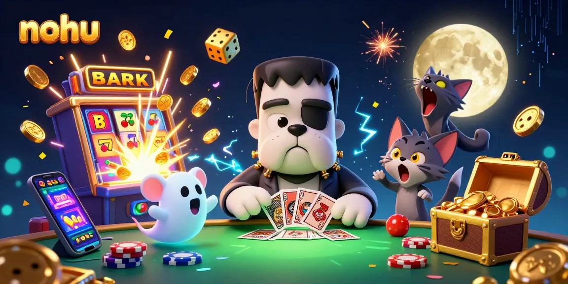 Nohu takes center stage as a vibrant 3D scene celebrates casino excitement with lively characters and dynamic elements.