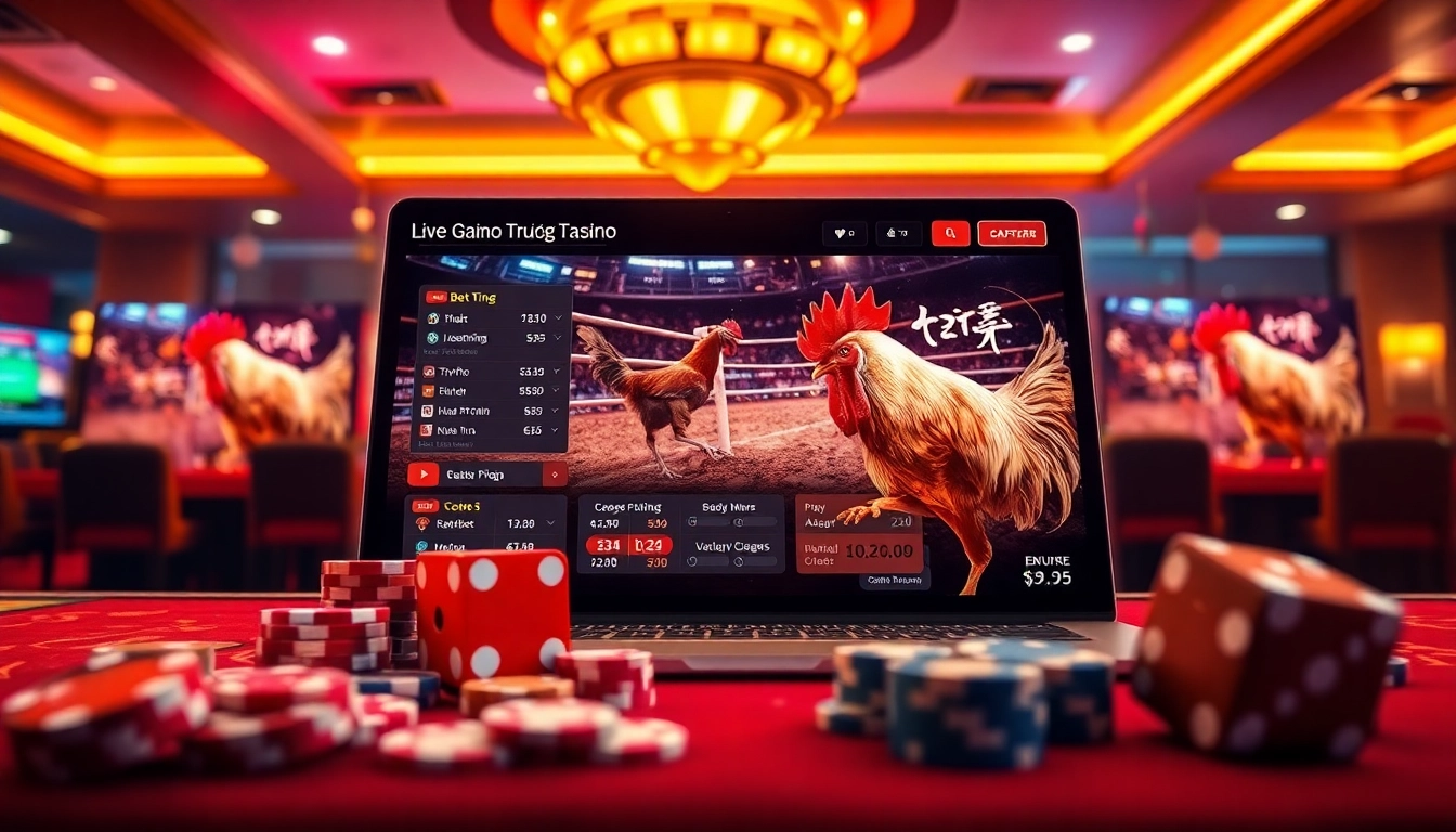 Experience đá gà trực tiếp action in a vibrant casino atmosphere highlighting live betting options.