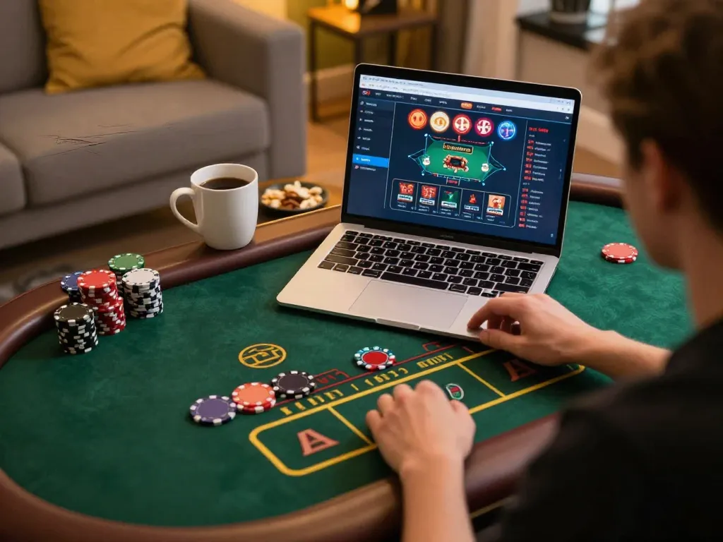 Engaged player enjoying live casino games on the trang chủ lc88 platform in a cozy home setting