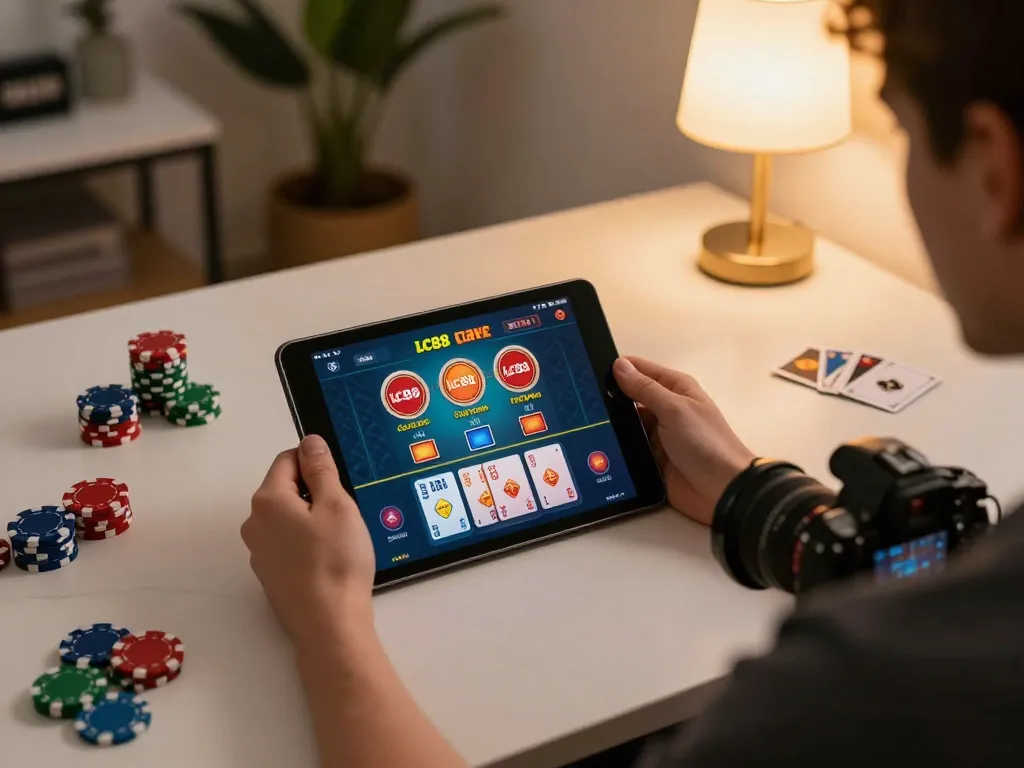 Player strategizing on lc88 casino app while enjoying an at-home gambling session