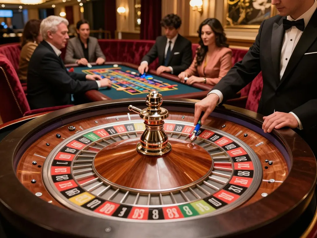 Experience the excitement of roulette gameplay at 88vv casino, with players placing bets and a croupier managing the table.