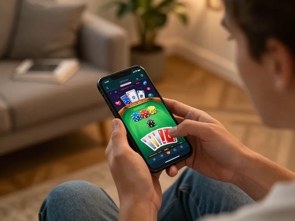 Engaging with the OKWIN gaming app on a smartphone, showcasing dynamic gameplay experience.