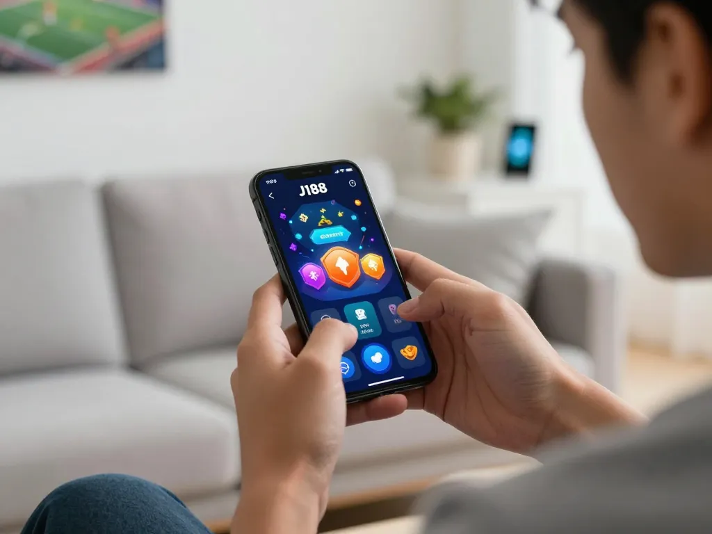Engaging with the J188 App on a smartphone to explore thrilling online casino games.