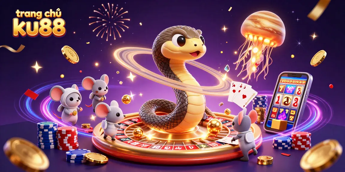 Experience exciting bets at trang chủ ku88 with lively cartoon characters amidst a vibrant casino scene.