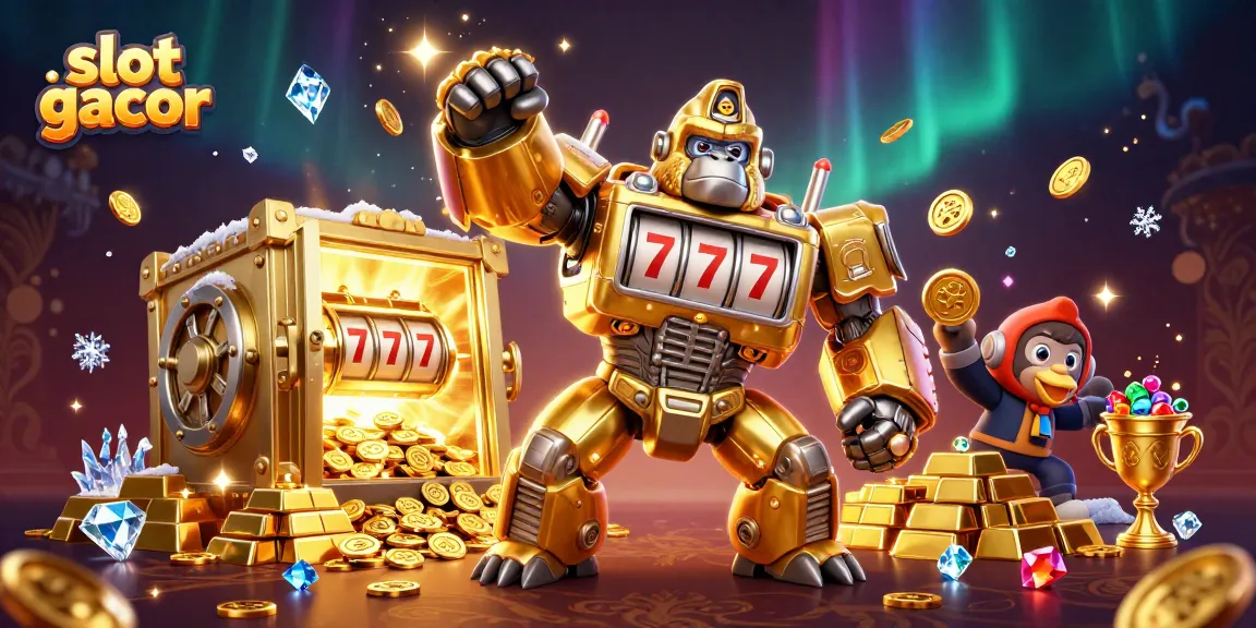 Experience exciting slot gacor mechanics with 3D illustrations of jackpots and vibrant casino elements.