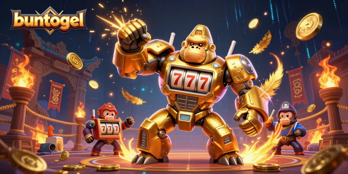 Experience exhilarating action with Buntogel's dynamic casino elements in a vibrant 3D illustration.