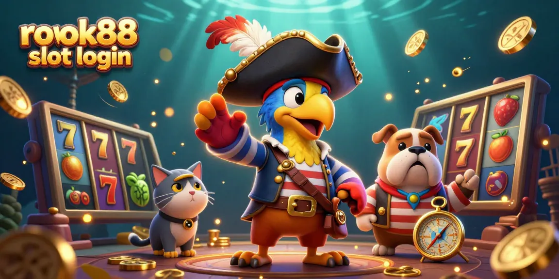 Experience the exciting rokok88 slot login with animated characters amidst slot machine elements.