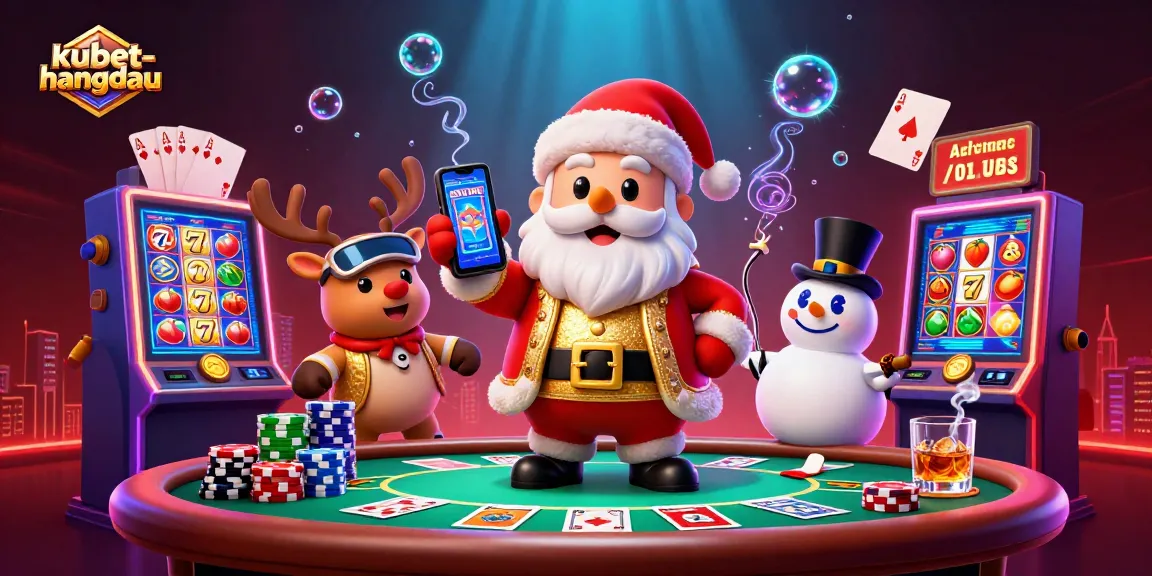 Experience the thrilling world of kubet-hangdau with Santa and casino games in a vibrant scene showcasing jackpot slots.