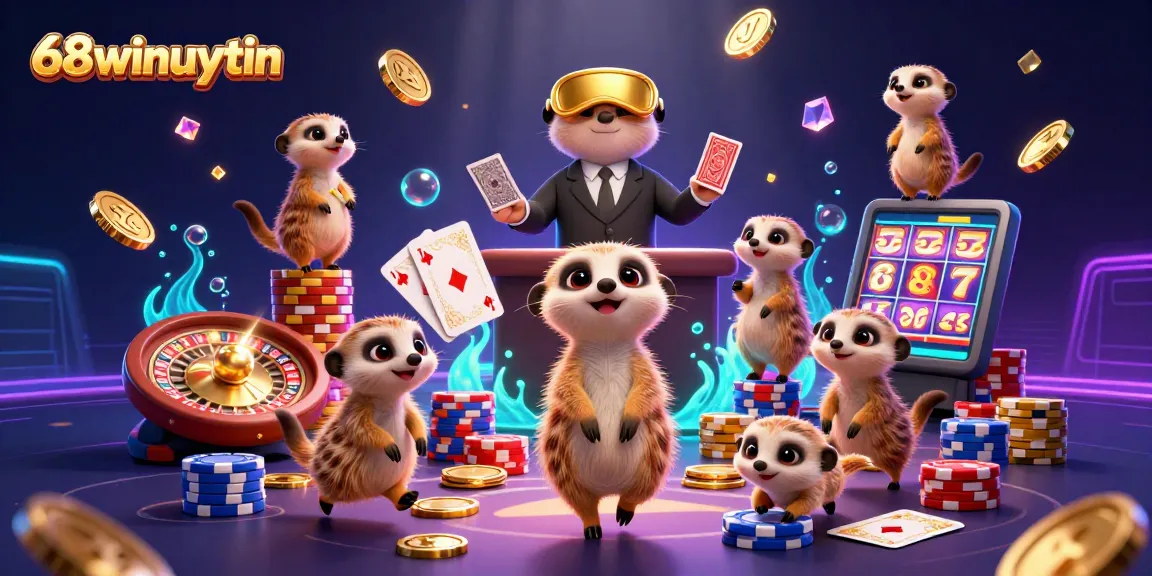 Experience thrilling gaming at 68winuytin with meerkats managing a vibrant casino.