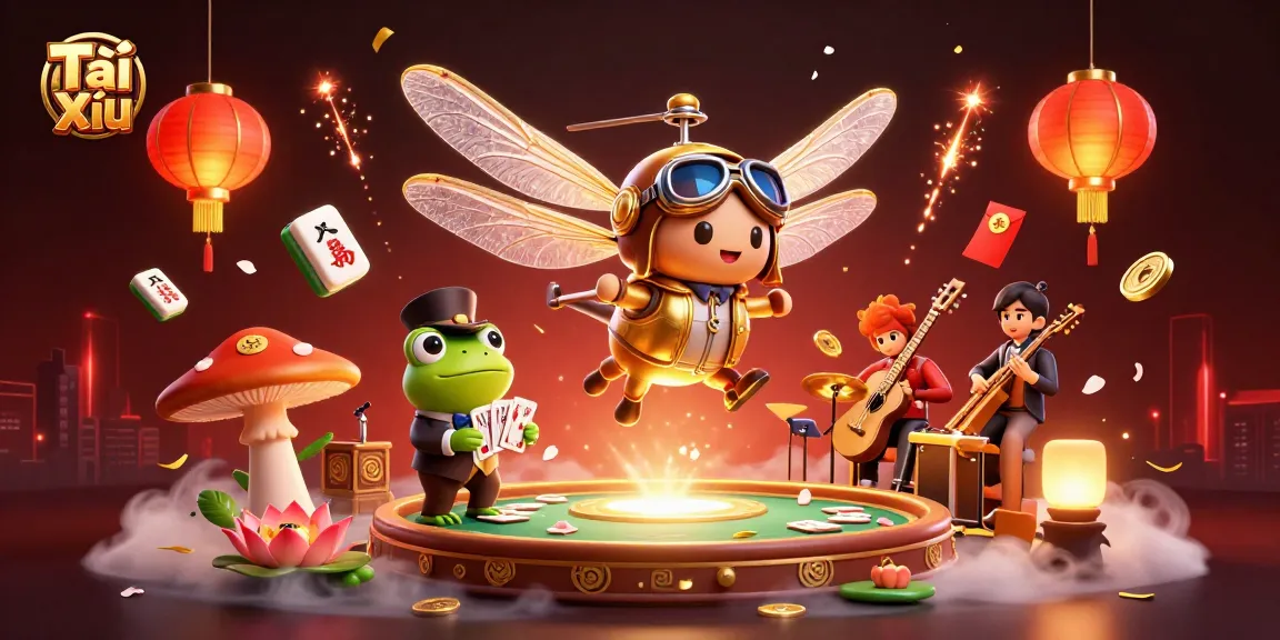 Experience Tài Xỉu excitement with a vibrant illustration featuring dynamic casino elements and lively characters.