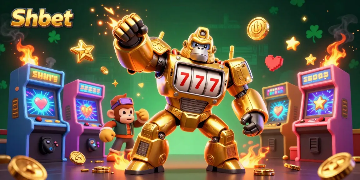 Experience Shbet’s thrilling action with a golden gorilla mech and arcade machines in 3D