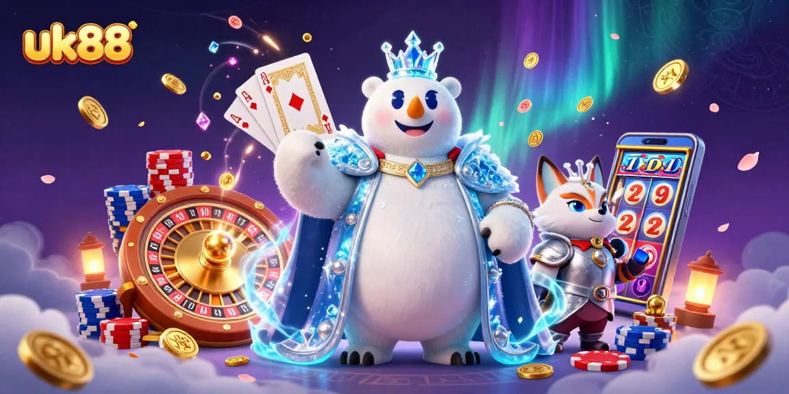 Experience thrilling gameplay with the uk88 casino as the ice king and snow fox surround golden coins and sparkling gems.